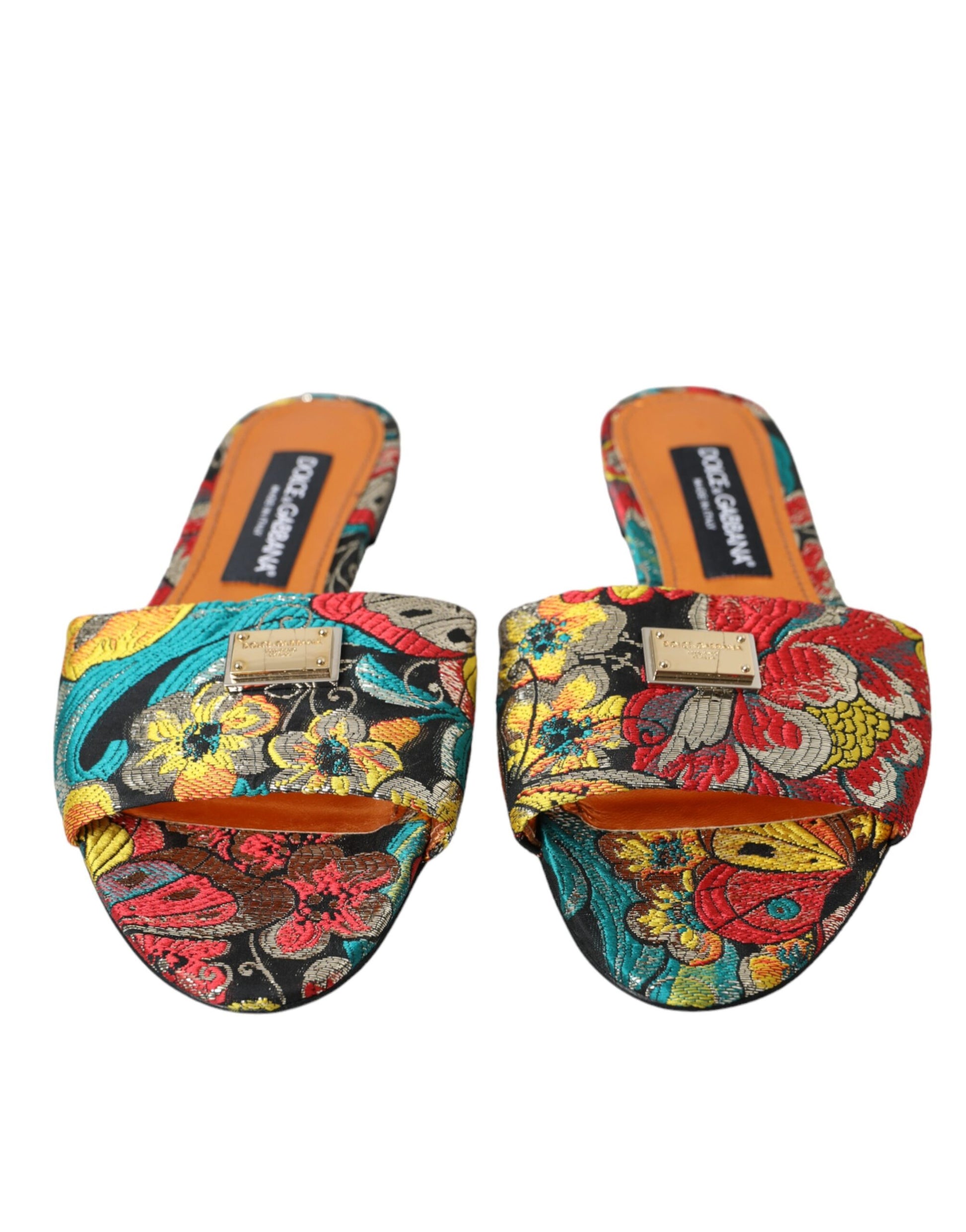 Sandalias planas con logo y brocado floral multicolor