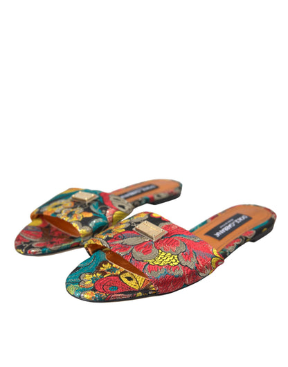 Sandalias planas con logo y brocado floral multicolor