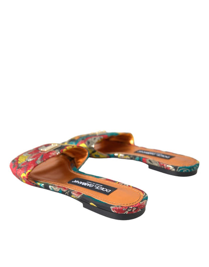 Sandalias planas con logo y brocado floral multicolor