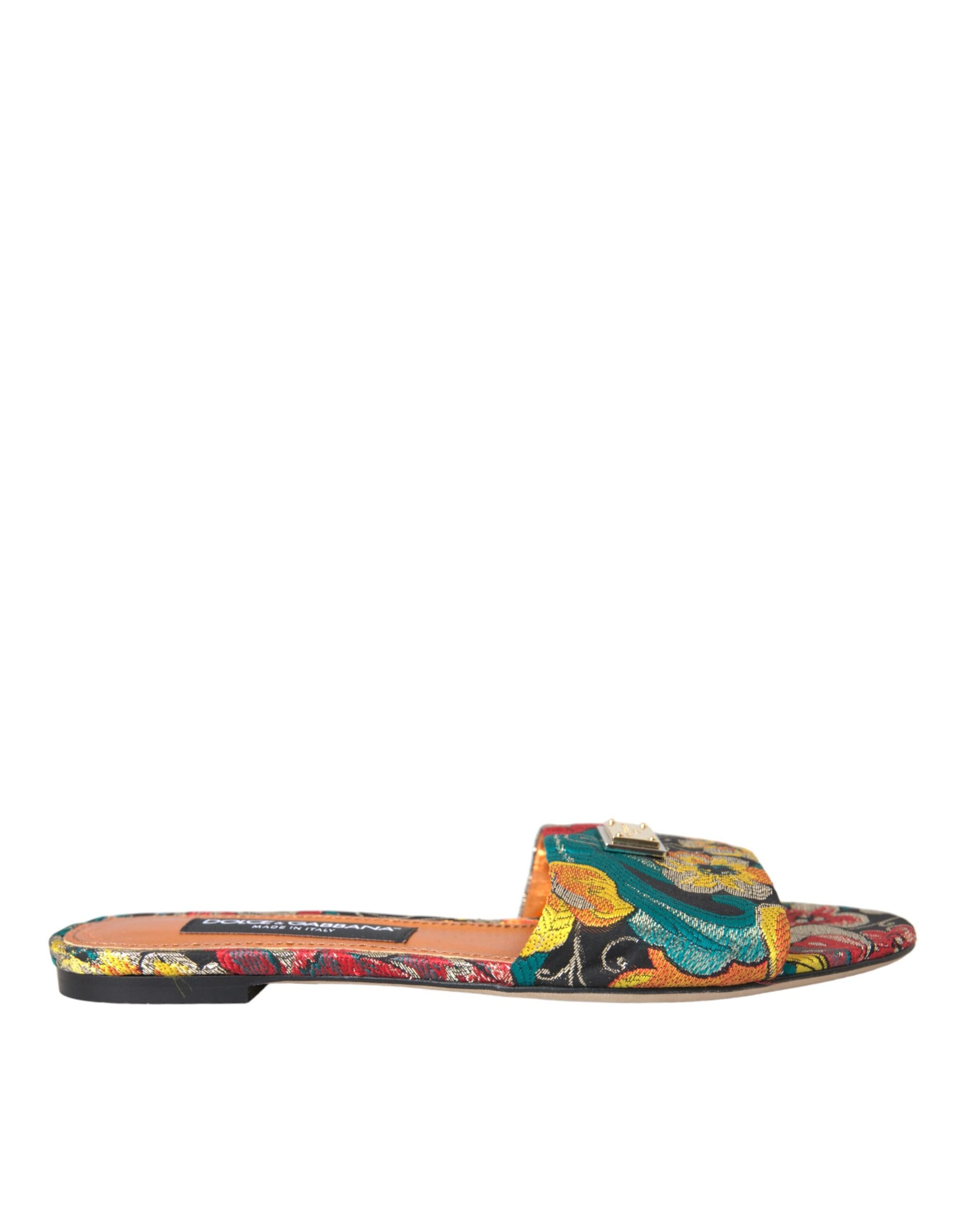 Sandalias planas con logo y brocado floral multicolor