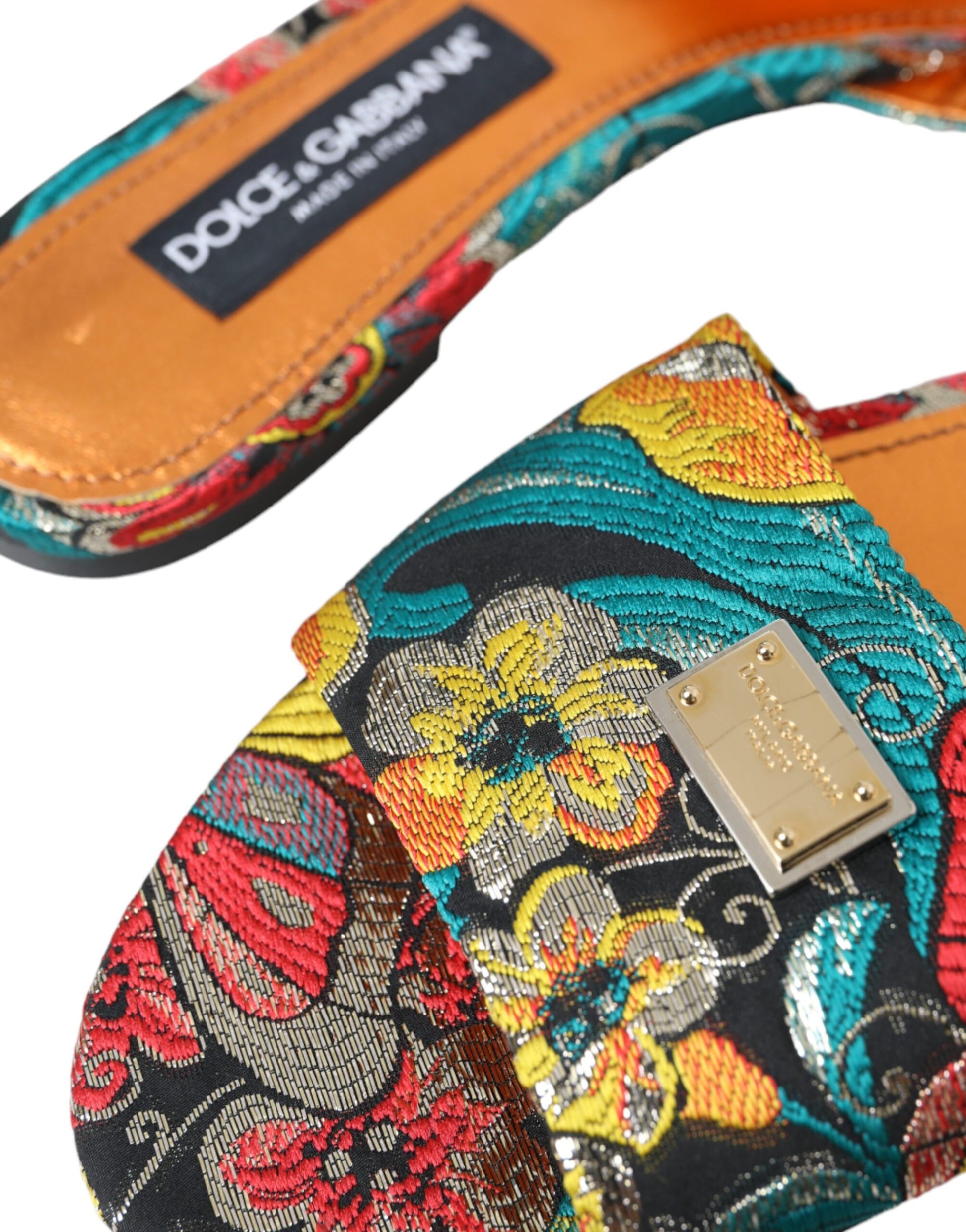 Sandalias planas con logo y brocado floral multicolor