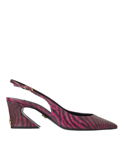 Maroon Zebra Leather Heels Slingbacks Shoes