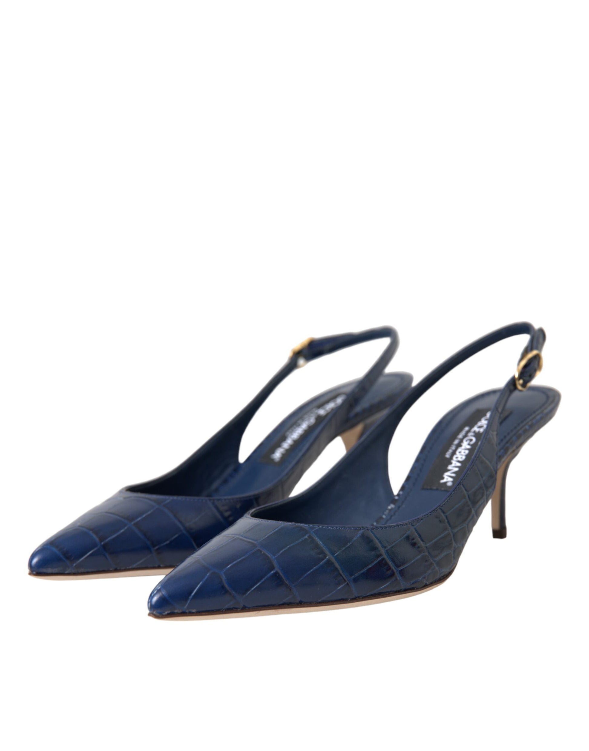 Dark Blue Croc Leather Slingbacks Shoes