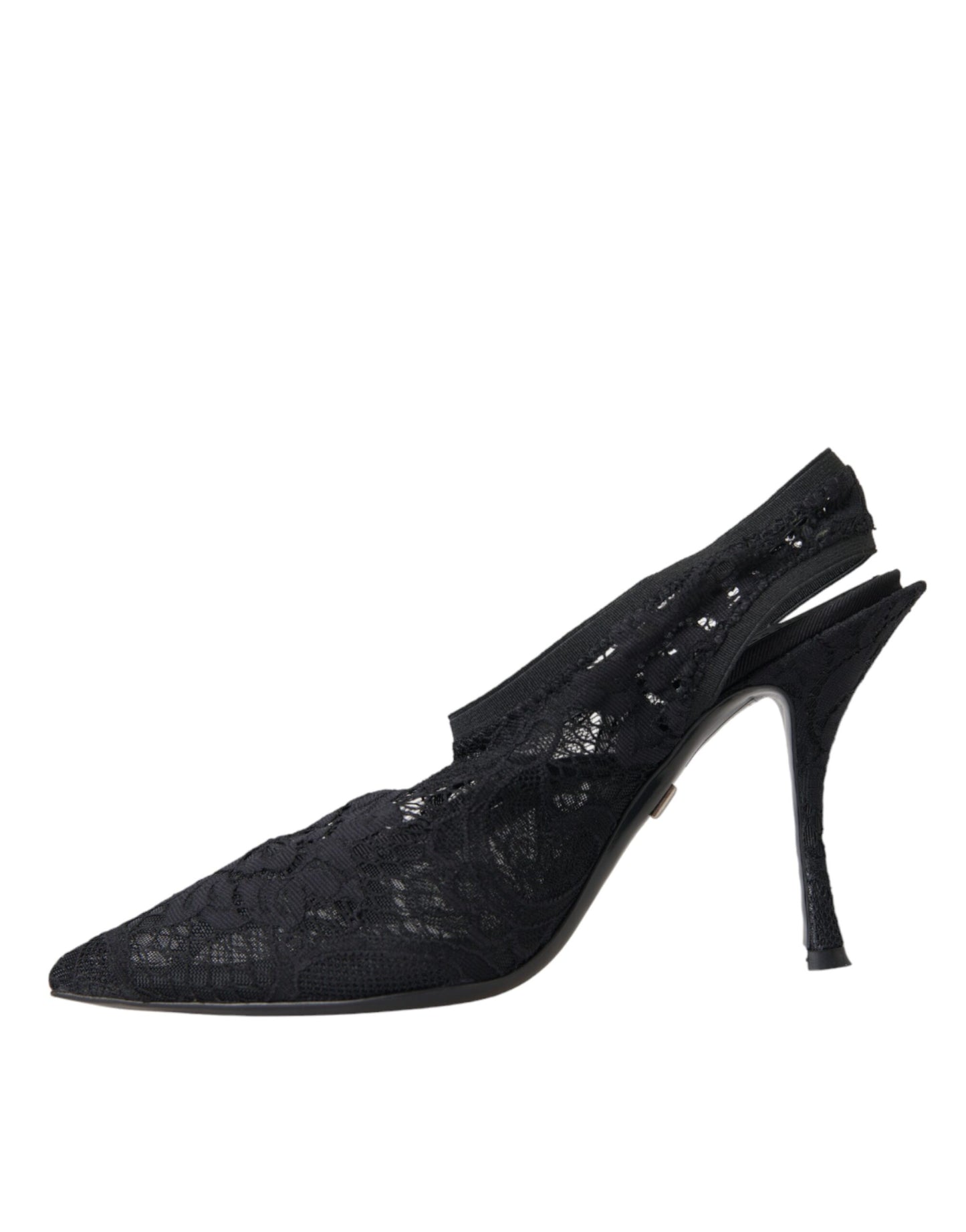 Black Lace Stretch Heels Slingbacks Shoes