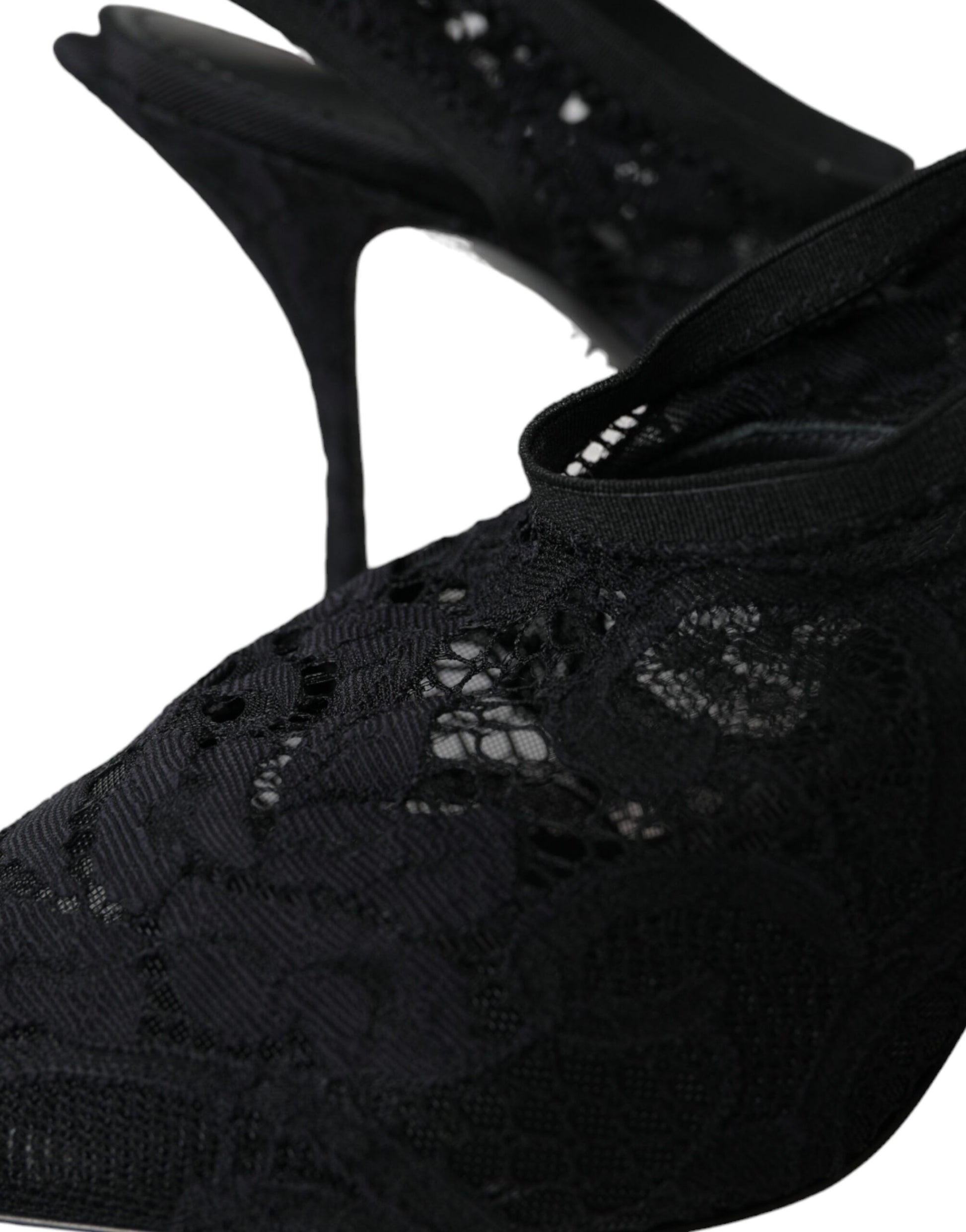 Black Lace Stretch Heels Slingbacks Shoes