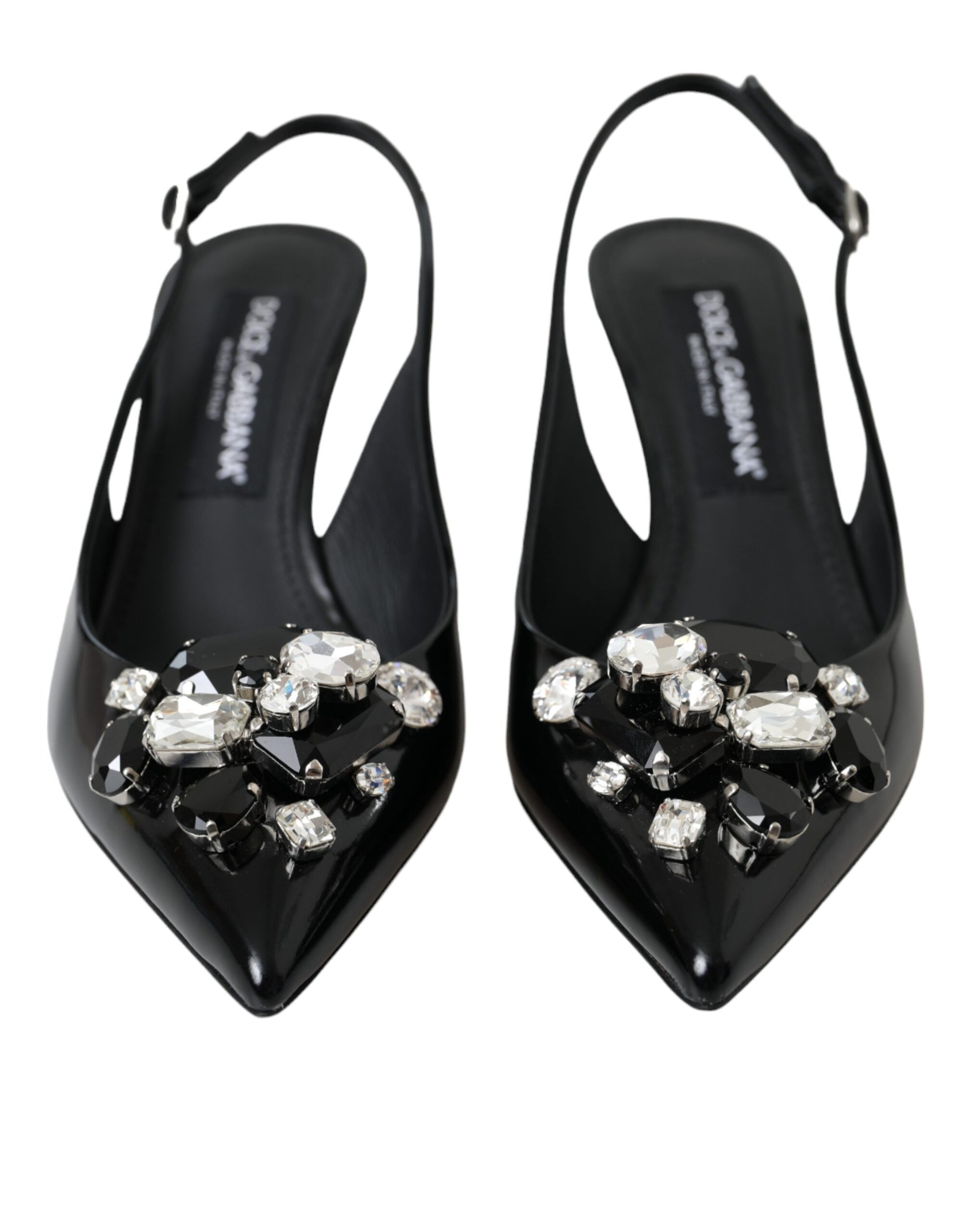 Black Patent Leather Crystal Slingback Shoes