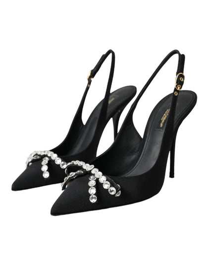 Black Crystal Embellished Slingback Shoes