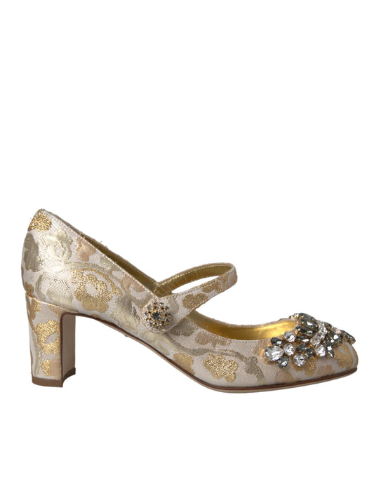 Oro Jacquard Crystal Mary Janes Zapatos Bombas