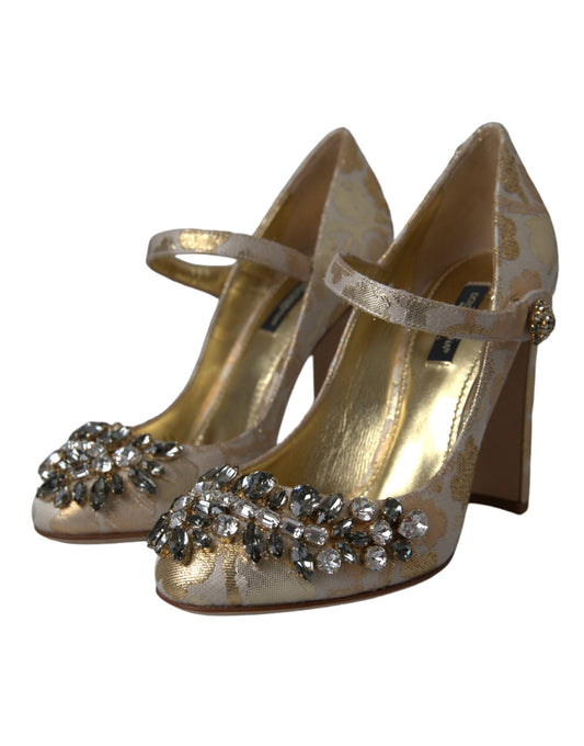 Oro Jacquard Crystal Mary Janes Zapatos Bombas