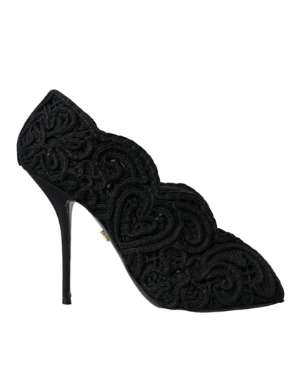 Black Cordonetto Ricamo Pump Open Toe Shoes