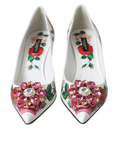 Zapatos de salón Bellucci de piel blanca con cristales y rosas