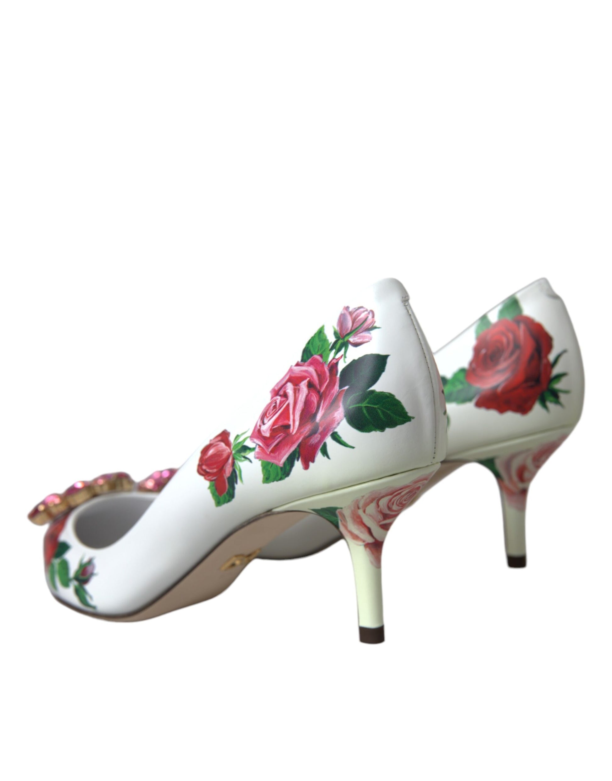 Zapatos de salón Bellucci de piel blanca con cristales y rosas