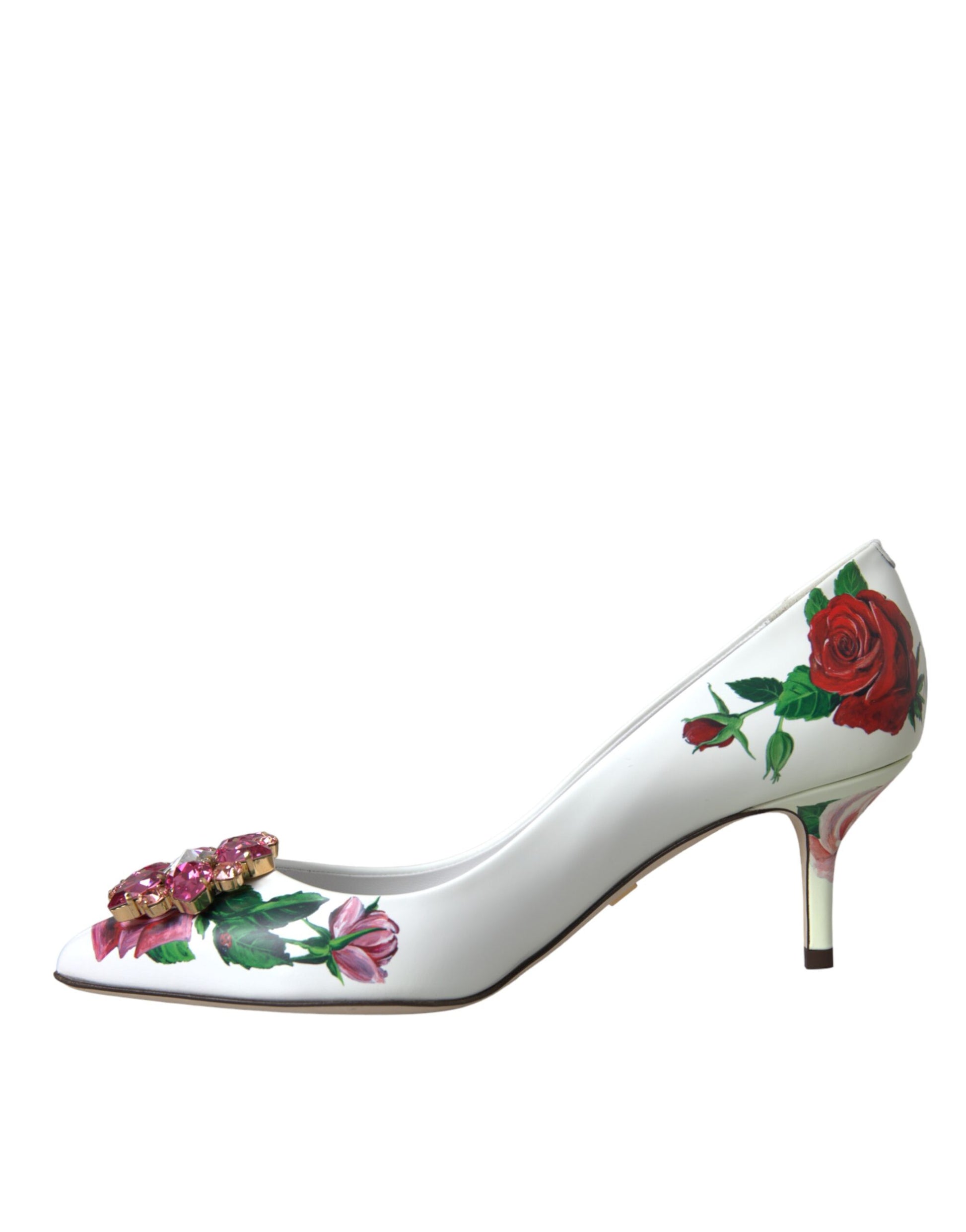 Zapatos de salón Bellucci de piel blanca con cristales y rosas