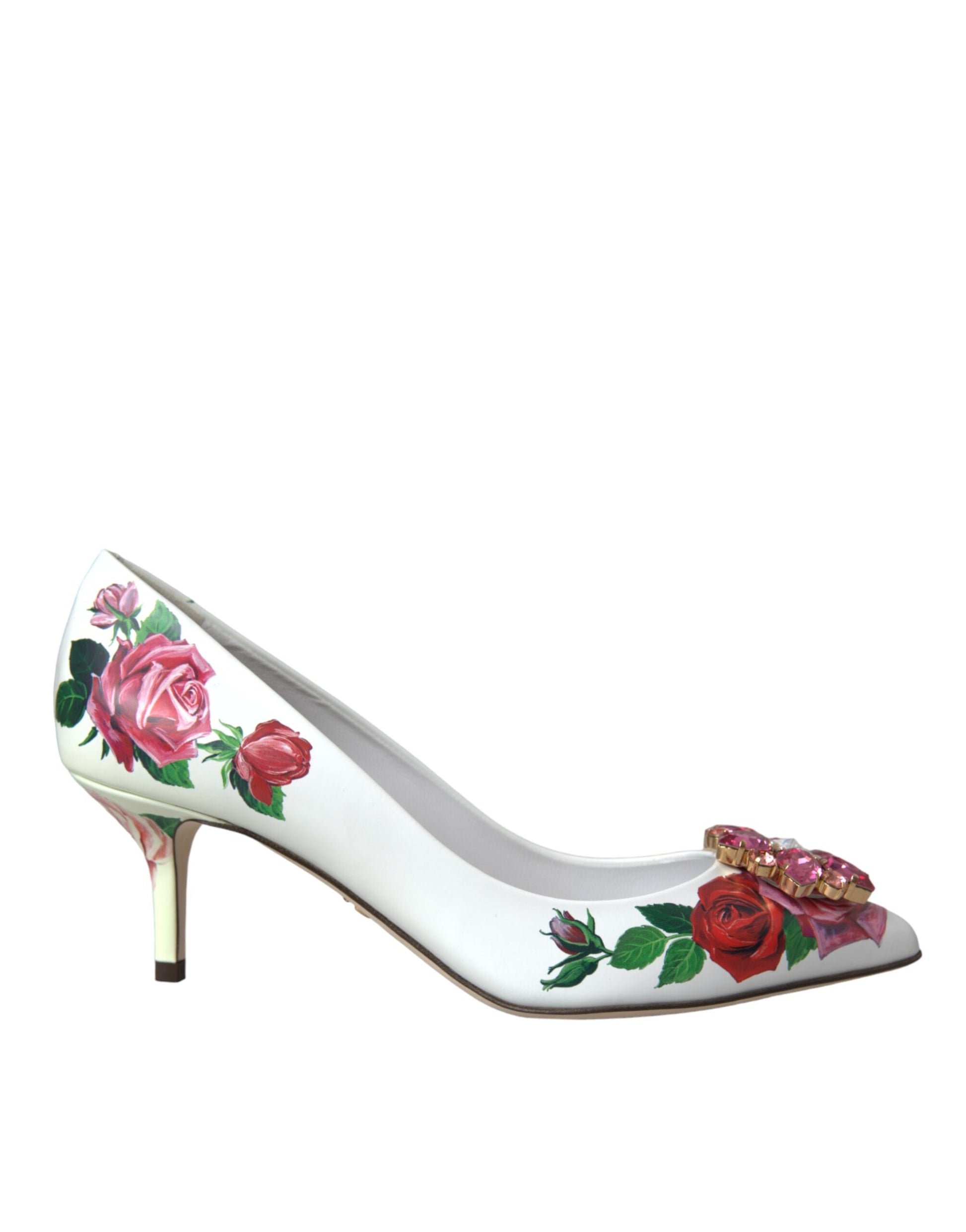 Zapatos de salón Bellucci de piel blanca con cristales y rosas