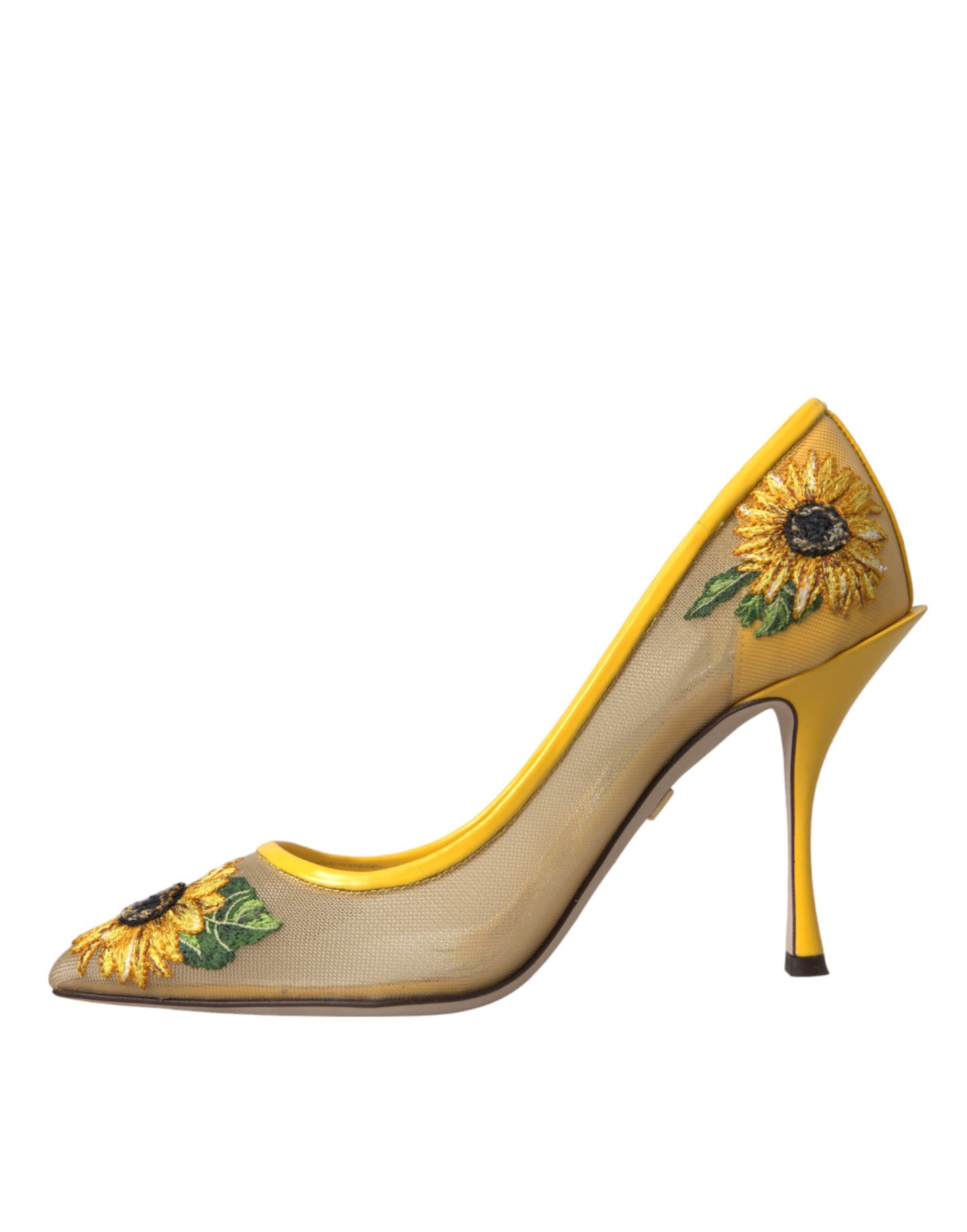 Zapatos de tacón de malla con diseño de girasol amarillo