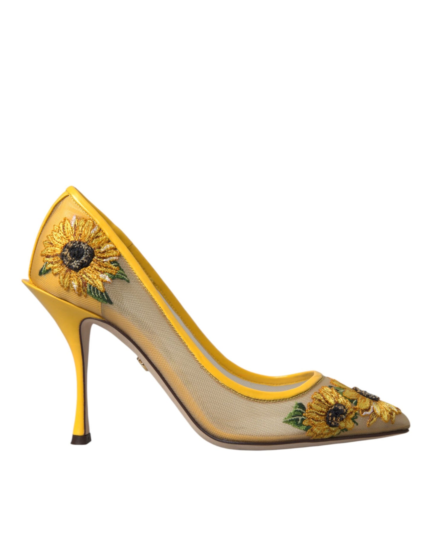 Zapatos de tacón de malla con diseño de girasol amarillo