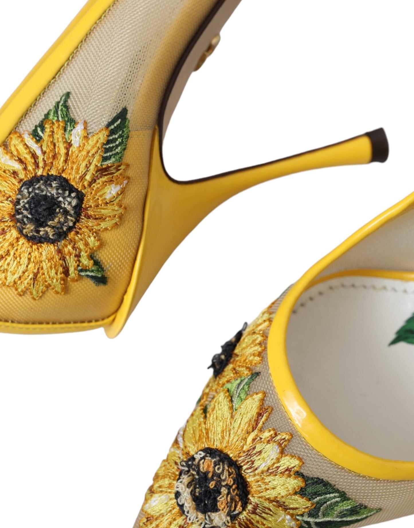 Zapatos de tacón de malla con diseño de girasol amarillo