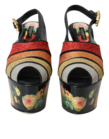 Sandalias de plataforma con cristales y flores multicolores