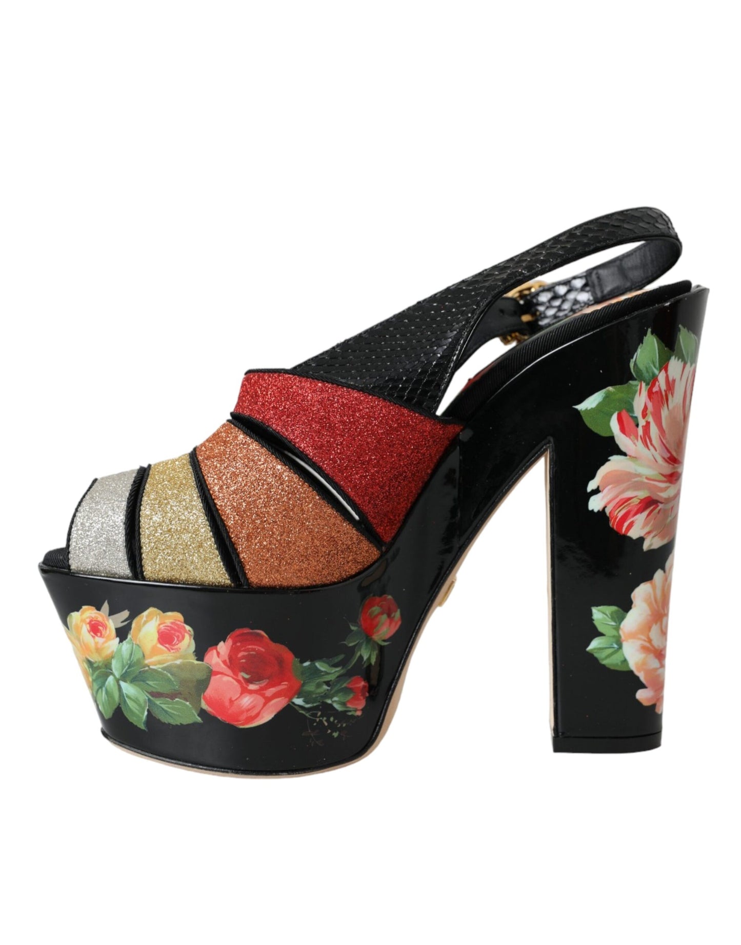 Sandalias de plataforma con cristales y flores multicolores