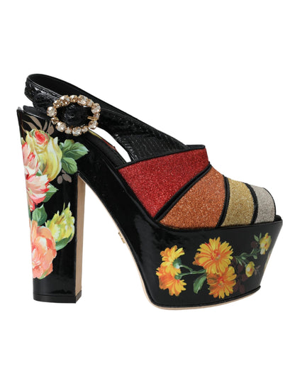 Sandalias de plataforma con cristales y flores multicolores