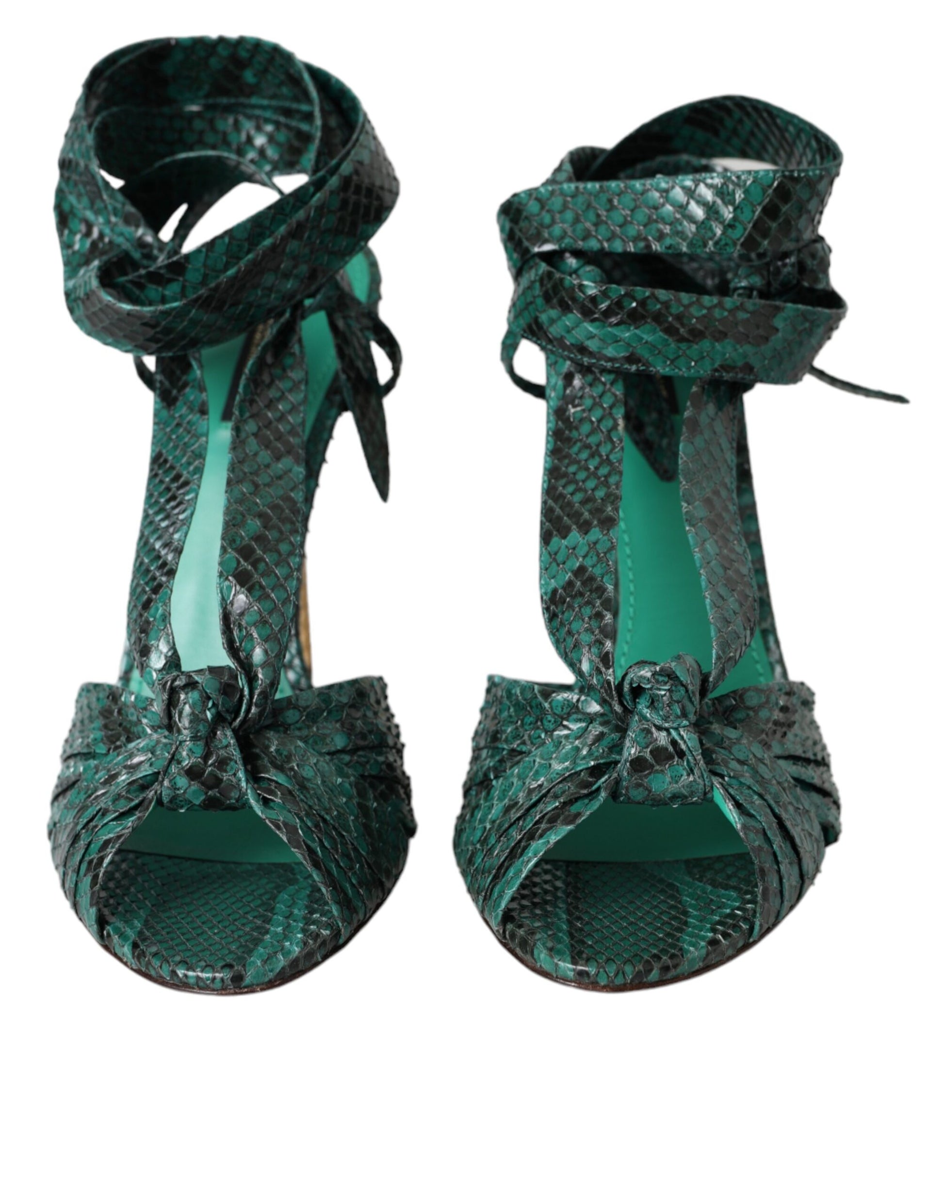 Green Exotic Leather Heels Sandals Shoes