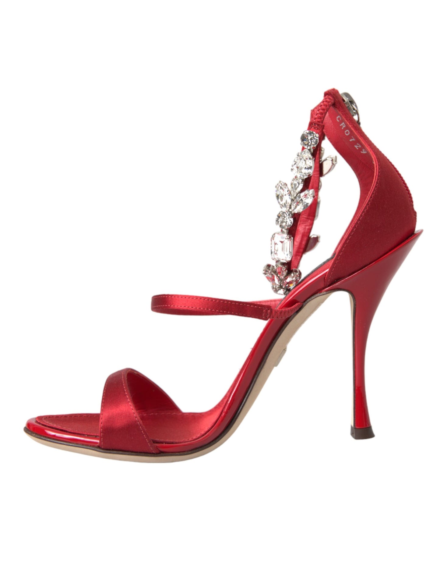 Red Keira Satin Crystals Sandals Heels Shoes