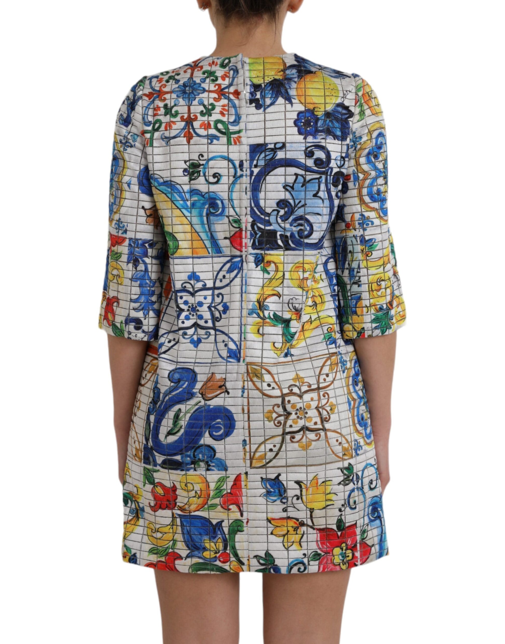 Multicolor Majolica 3/4 Sleeves Shift Dress