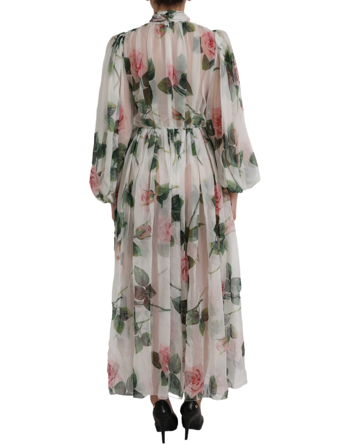 Vestido largo maxi con estampado floral de seda blanca