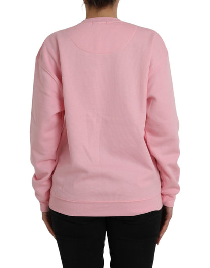 Pink Cotton Logo Print Long Sleeves Pullover Sweater