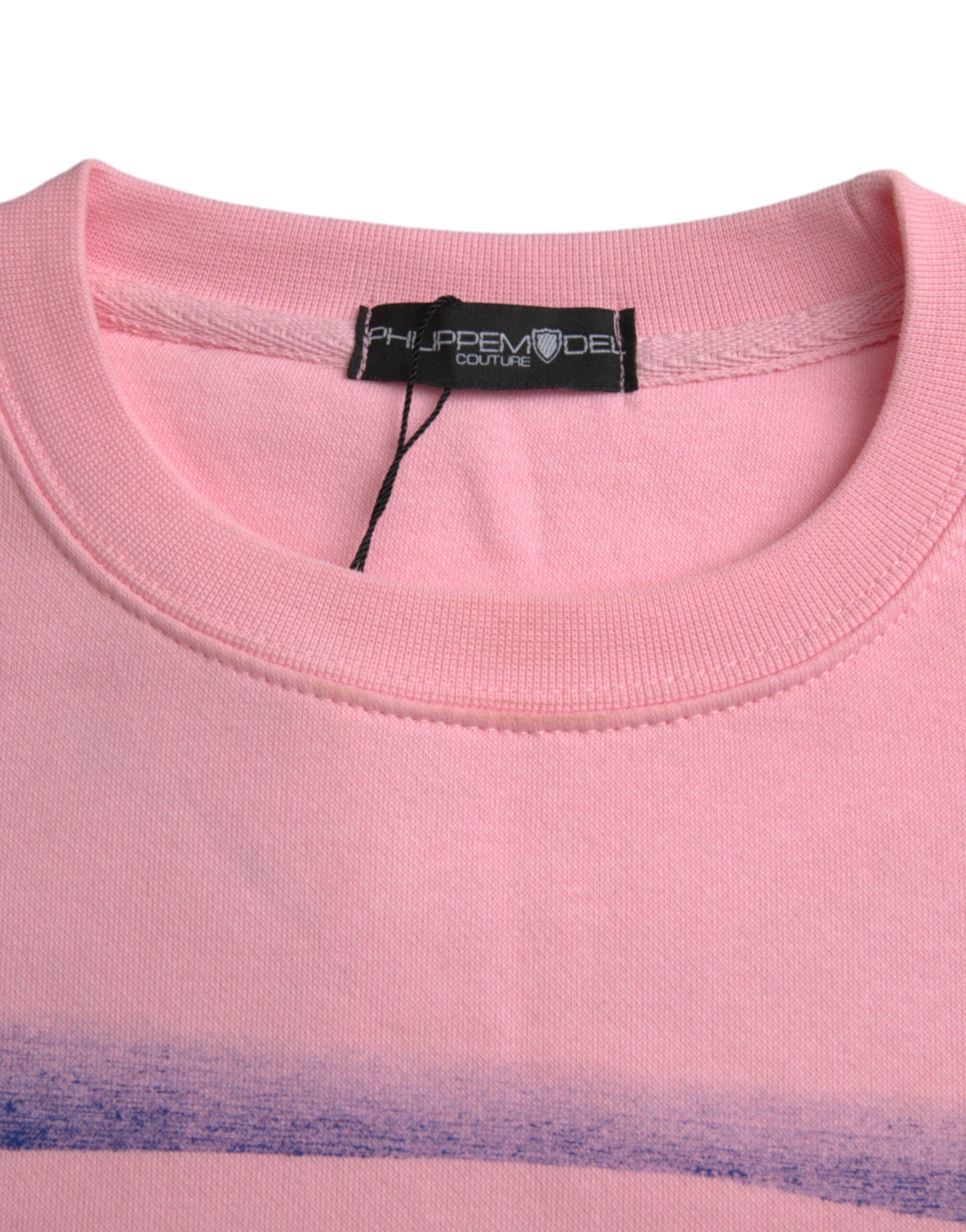 Pink Cotton Logo Print Long Sleeves Pullover Sweater