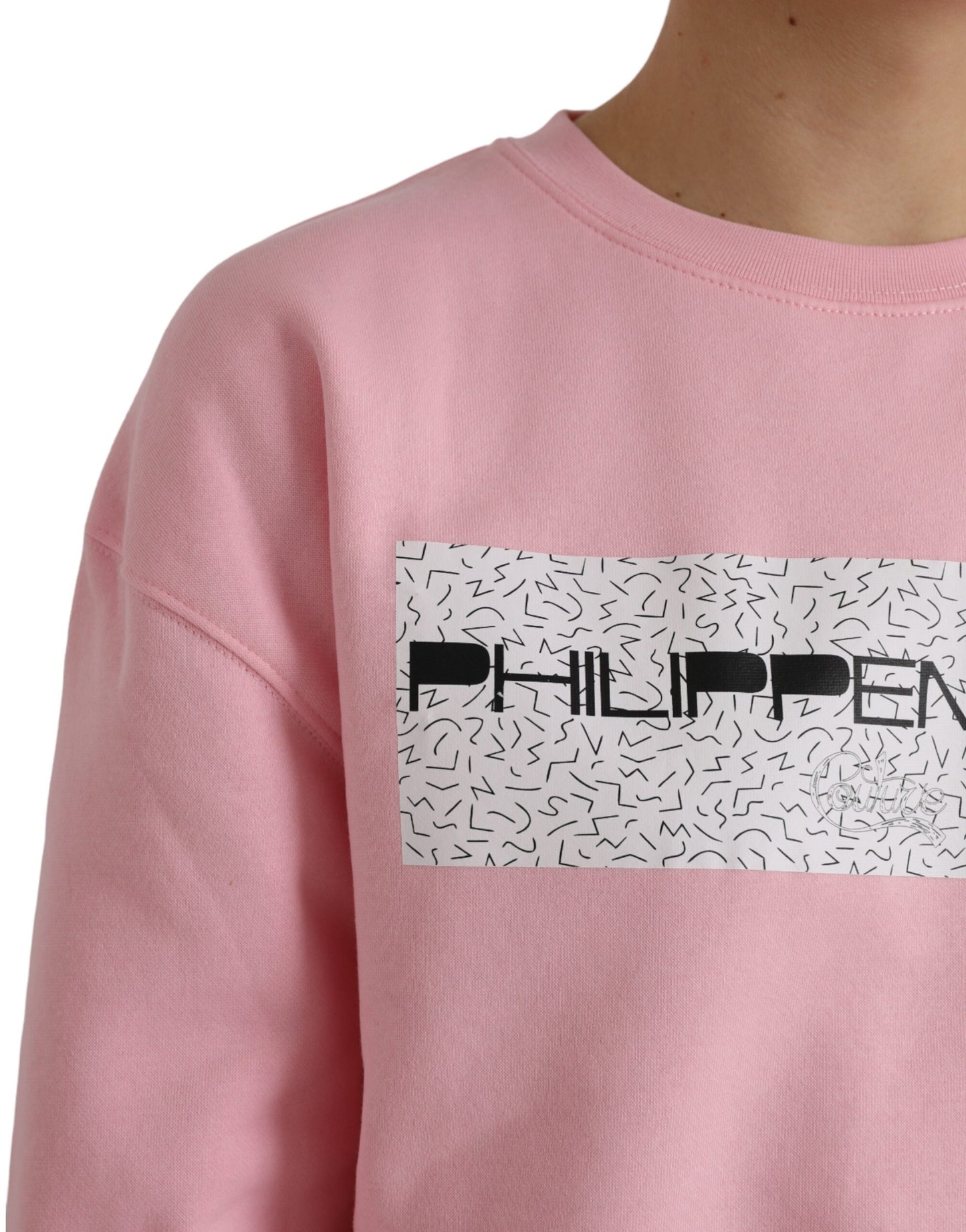 Pink Cotton Logo Print Long Sleeves Pullover Sweater