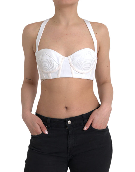 Top corto sin mangas con escote tipo bustier de viscosa blanca