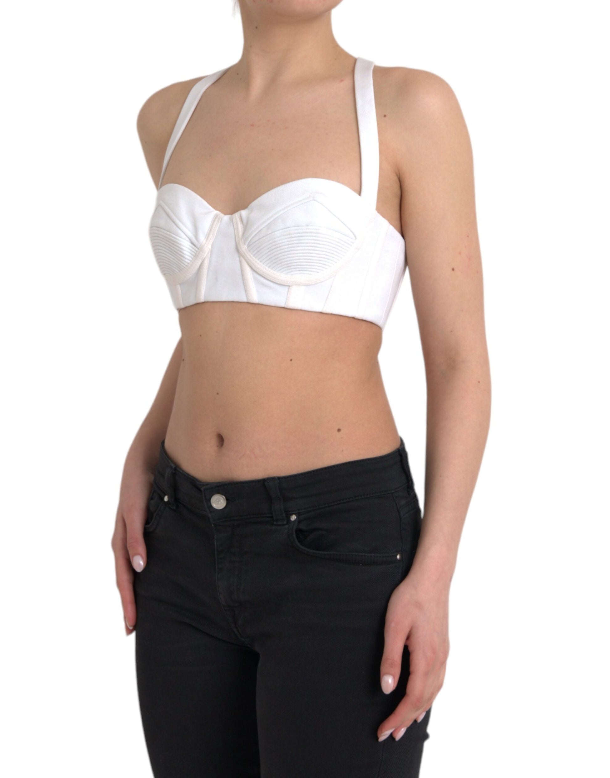 Top corto sin mangas con escote tipo bustier de viscosa blanca