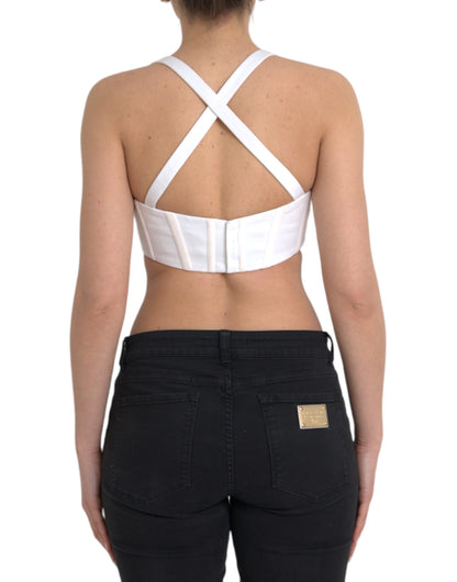 Top corto sin mangas con escote tipo bustier de viscosa blanca