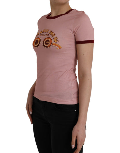 Camiseta de algodón de manga corta y cuello redondo de color rosa