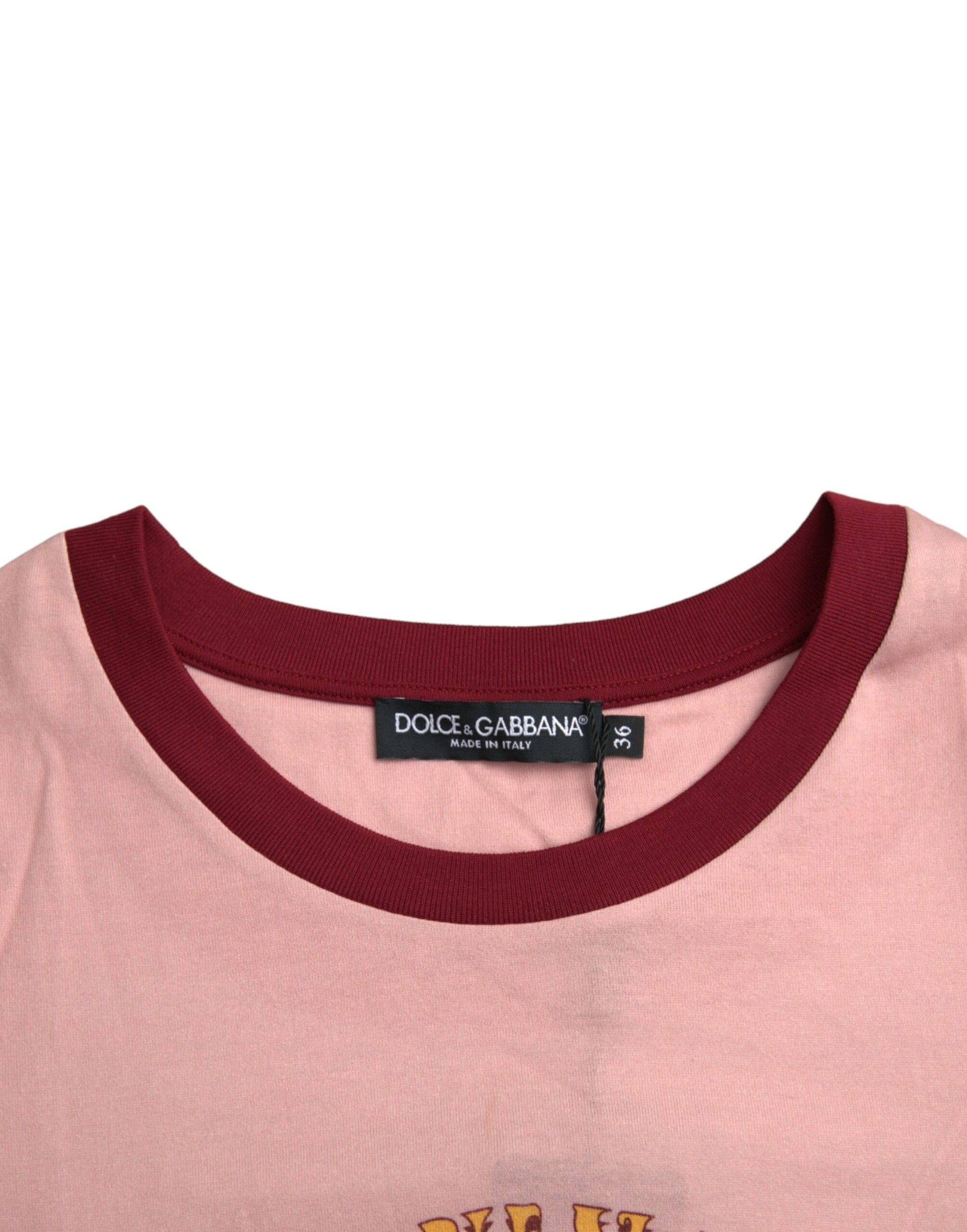 Camiseta de algodón de manga corta y cuello redondo de color rosa