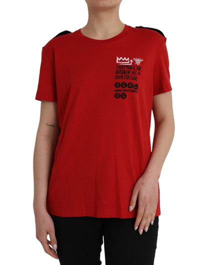 Camiseta de cuello redondo con estampado gráfico de algodón rojo