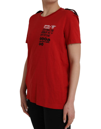 Camiseta de cuello redondo con estampado gráfico de algodón rojo