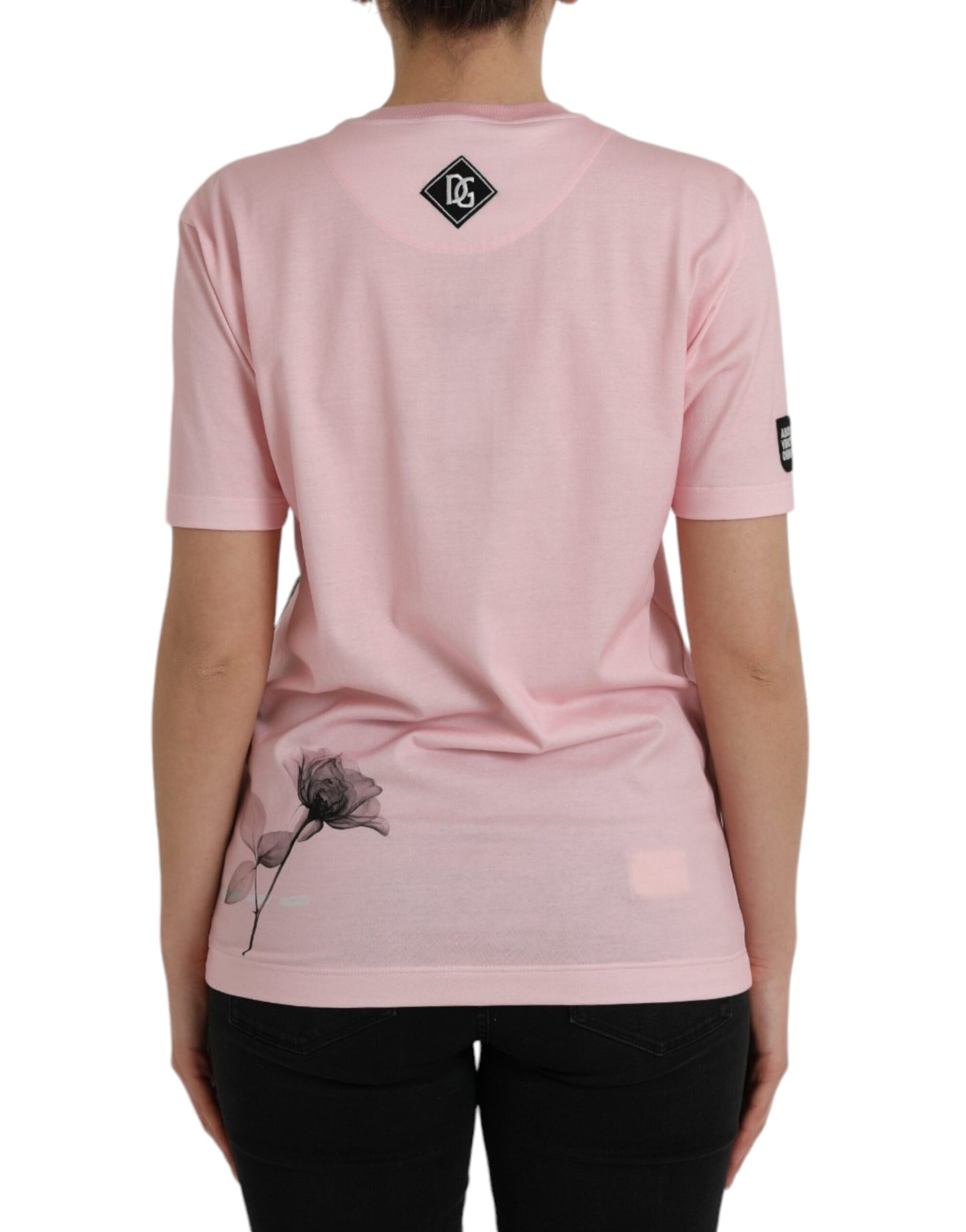 Camiseta de manga corta de algodón con estampado floral rosa