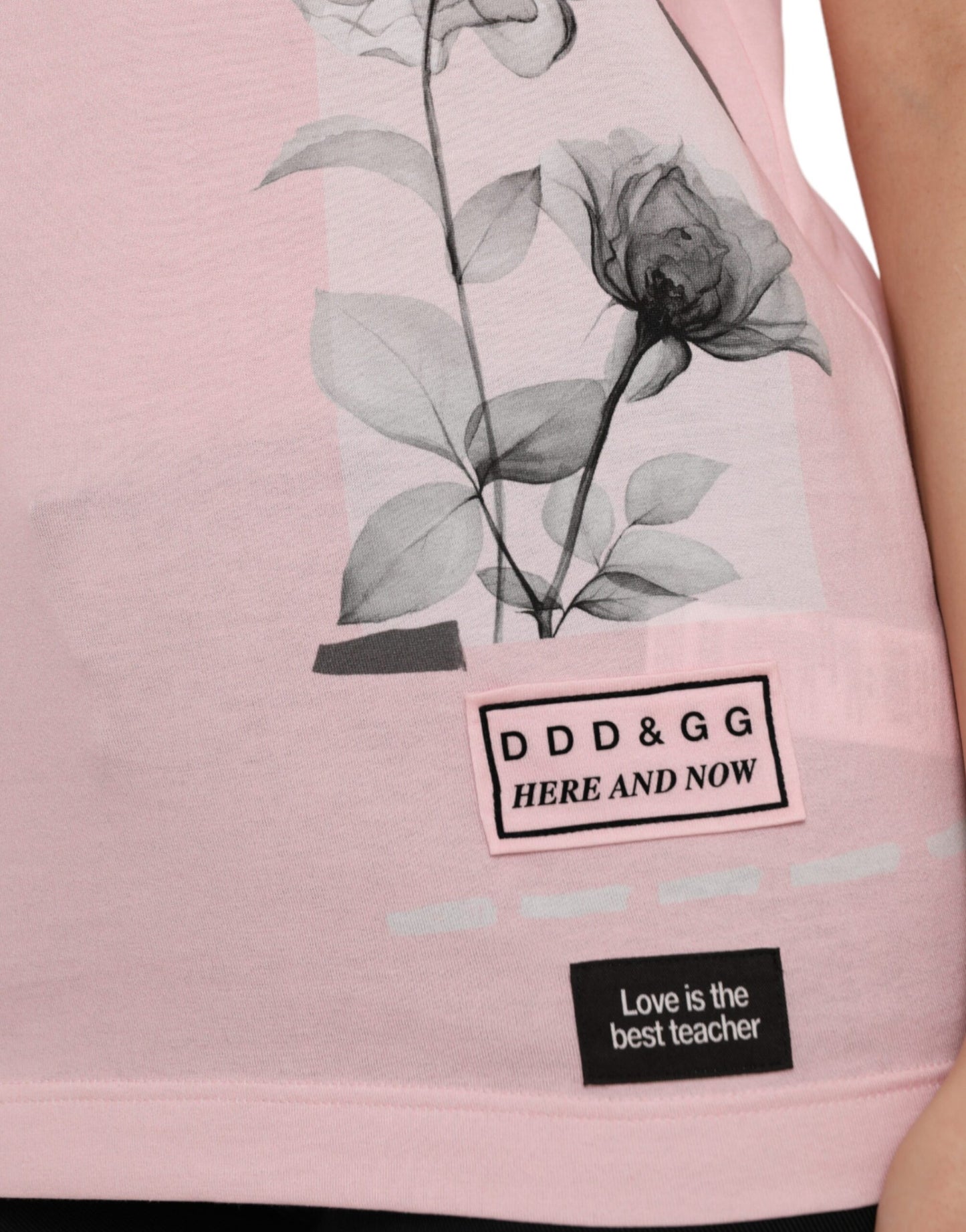 Camiseta de manga corta de algodón con estampado floral rosa