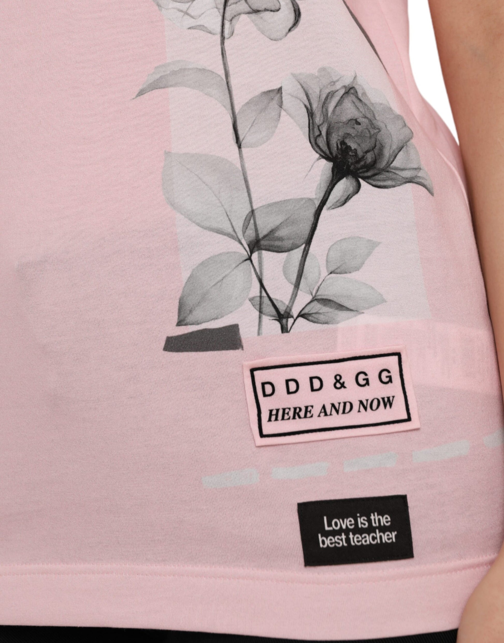 Camiseta de manga corta de algodón con estampado floral rosa