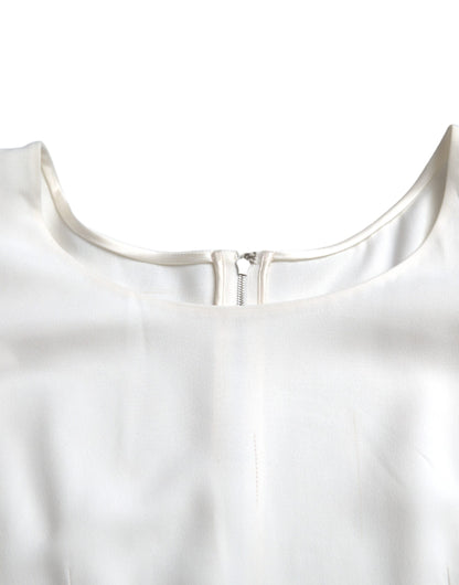 White Viscose Round Neck Short Sleeves Top