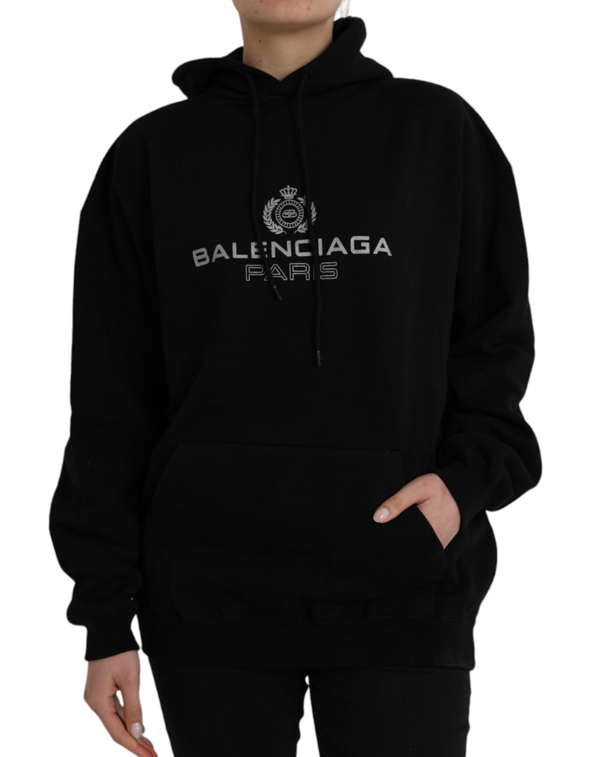 Black Cotton Logo Hooded Pullover Sweatshirt Sweater