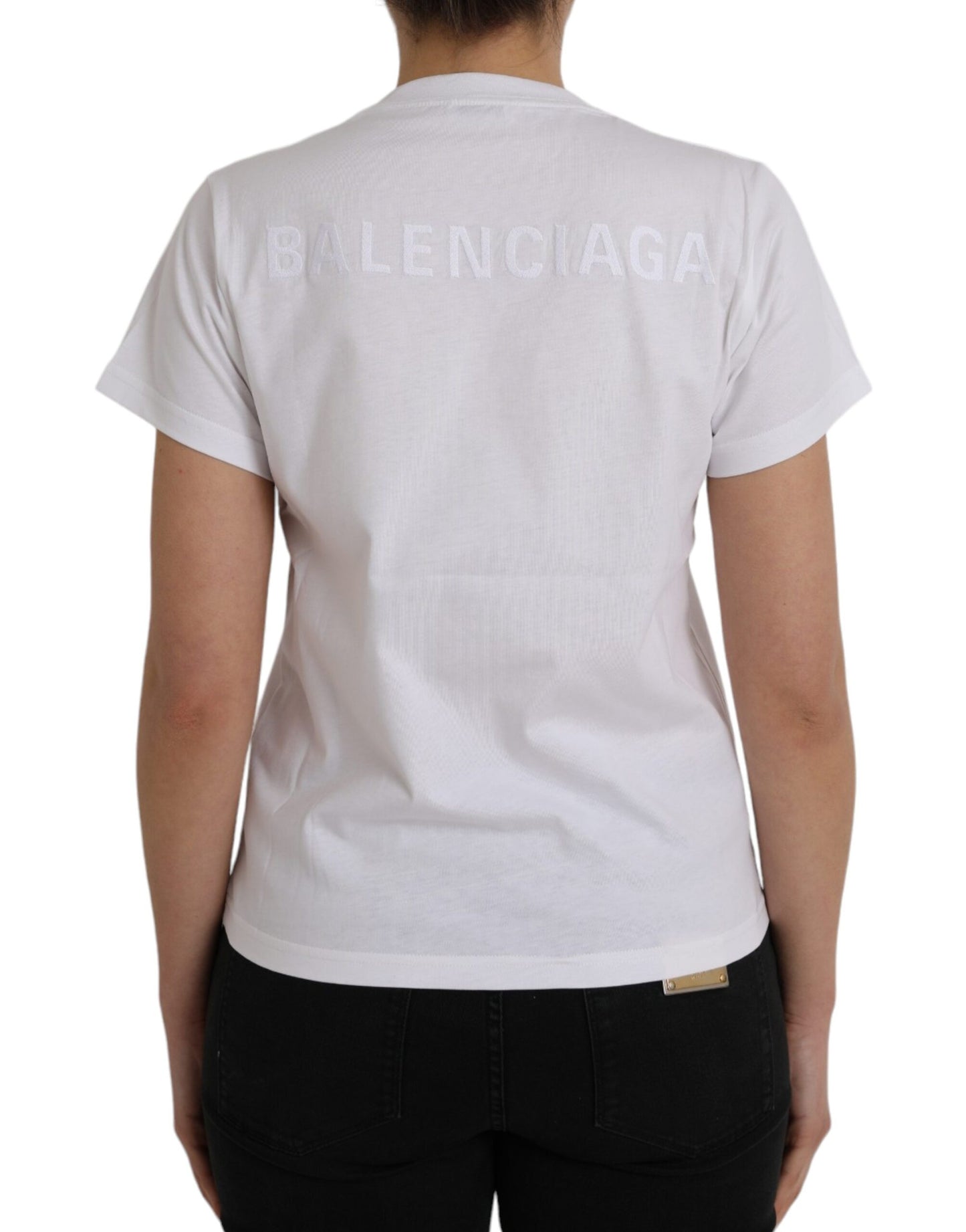 White Cotton Crew Neck Short Sleeves T-shirt