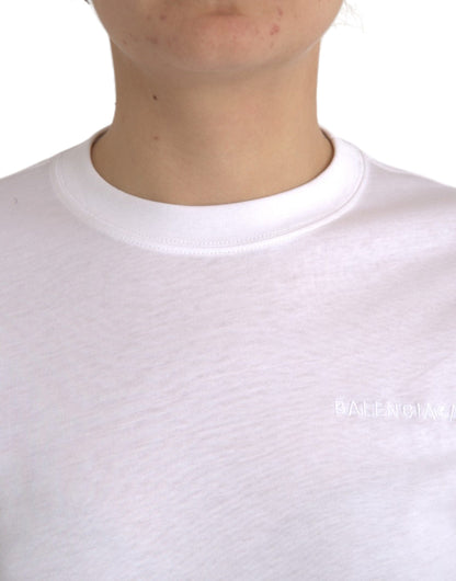 Camiseta de algodón blanca de manga corta y cuello redondo