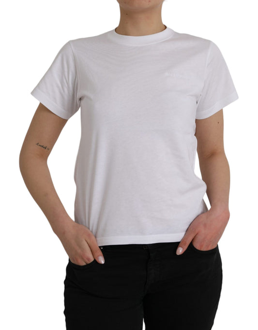 Camiseta de algodón blanca de manga corta y cuello redondo