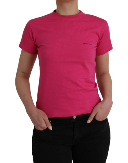 Camiseta de manga corta con cuello redondo de algodón rosa