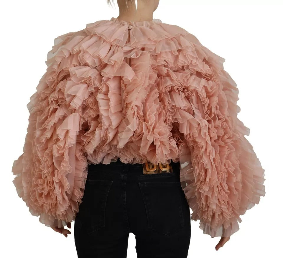 Pink Ruffles Long Sleeves Pullover Sweater