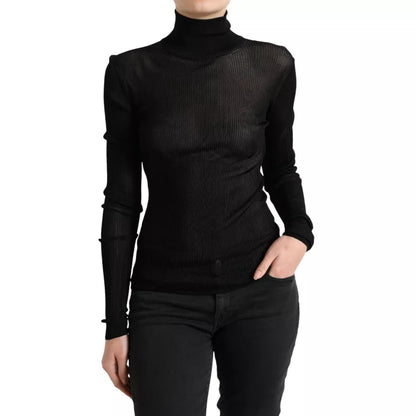 Black Viscose Turtle Neck Pullover Sweater