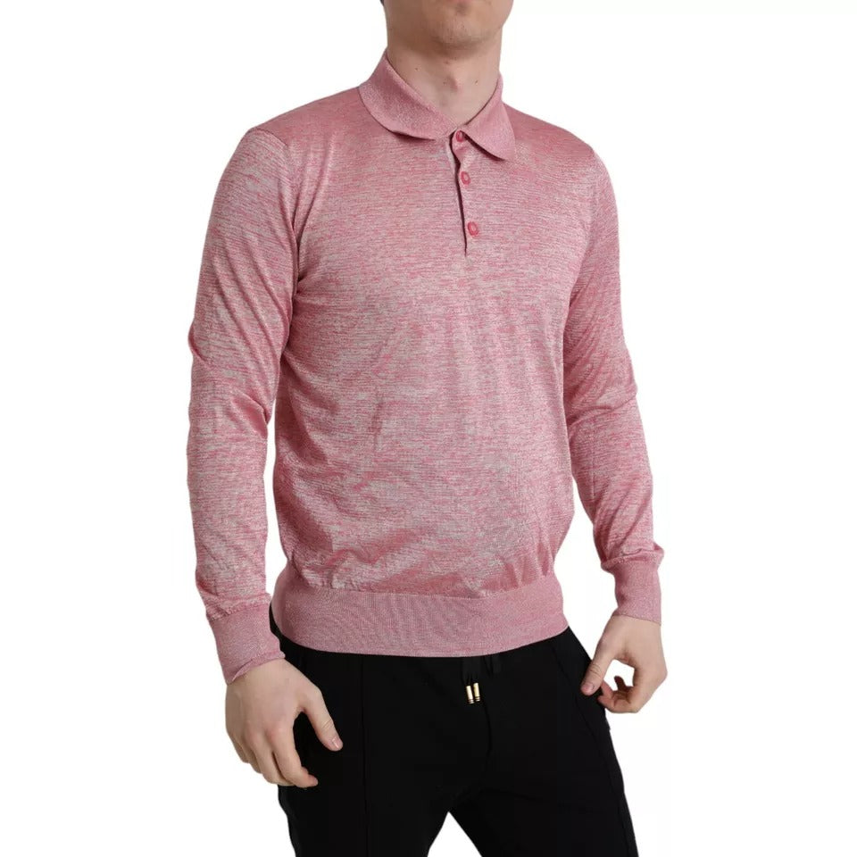 Suéter de poliéster rosa con cuello para hombre